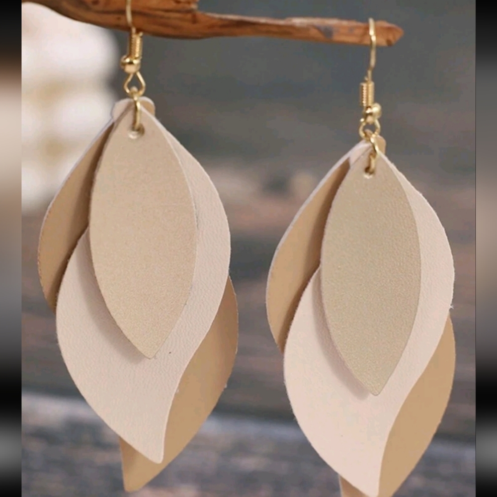 Layered Leaf Earrings in Cream and Tan